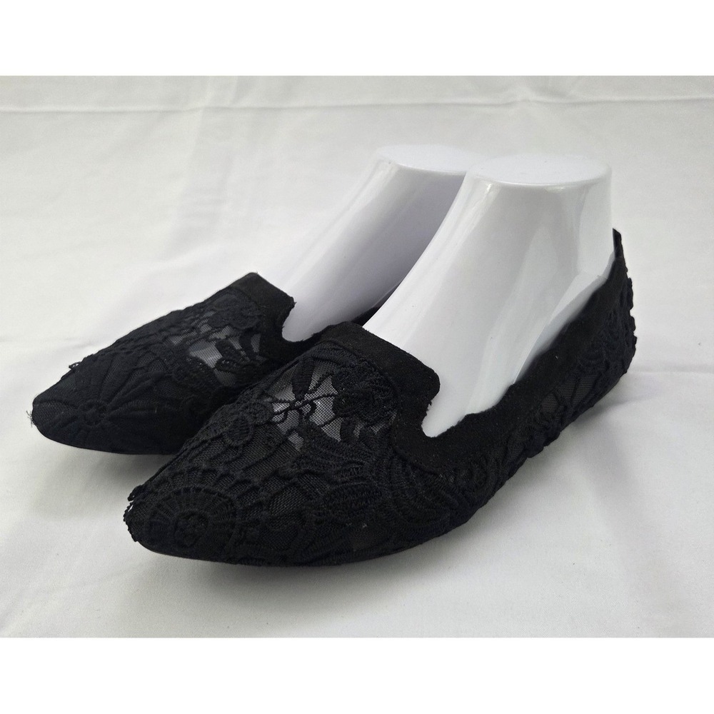 Seychelles Ballet Flats Womens 7.5 W Black Lace Pointed Toe Coquette Romantic